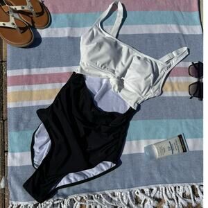 NWT, Eomenie, One Piece Bathing Suit, Black and White, Size S